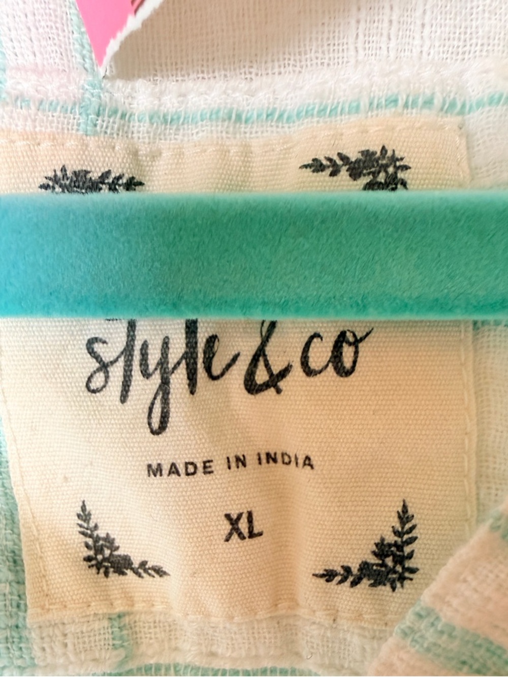 Style & Co. XL White & Light Teal Plaid Short Sleeve Buttoned Shirt - Picture 4 of 5